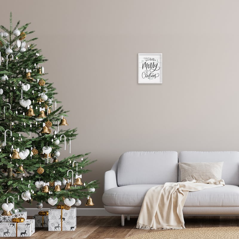 Stupell A Merry Little Christmas Black White and Blue Framed Art, Proudly Made in USA