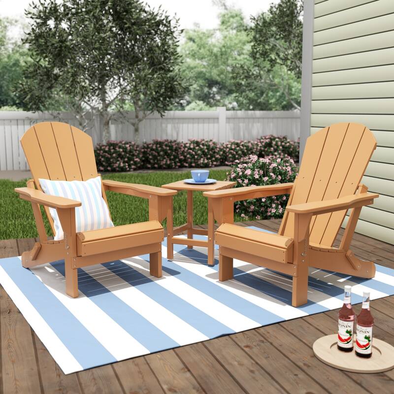 Polytrends Laguna Hdpe All Weather Outdoor Patio Foldable Adirondack Chairs With Side Table (3-Piece Set)