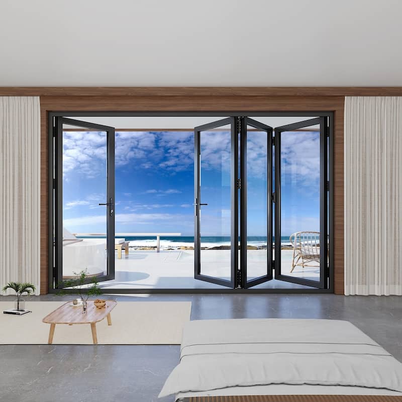 KaMic 120" x 80" 4-Panel Aluminum Patio Folding Door Right to Left-Outswing