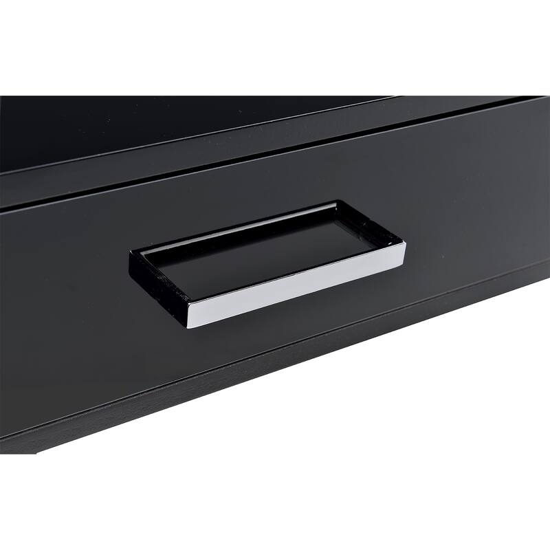 2 Drawers Writing Desk with Metal Base, Black High Gloss and Chrome