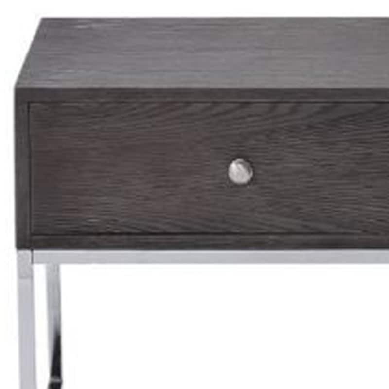 22” Grey Oak Wood Rectangular Side End Table with Chrome Frame and Drawer for Living Room or Bedroom - 22''L x 20''W x 22''H