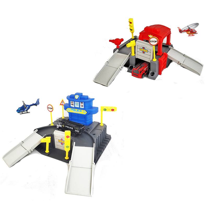 COMBO SET DIY Assembled Rescue and Police Station Kids Playset