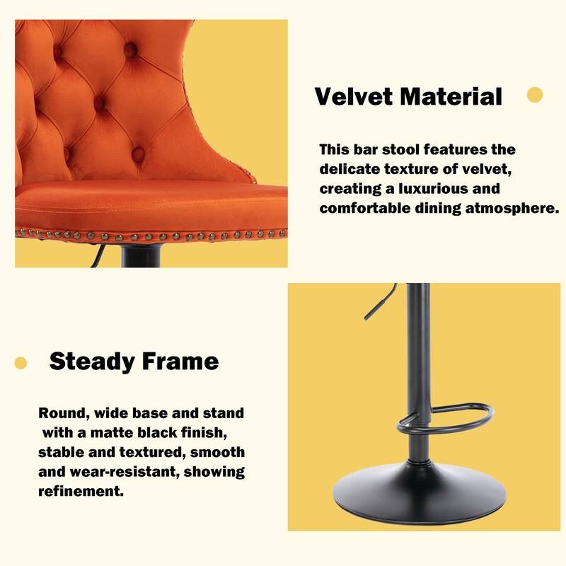 Velvet Upholstered Nailheads Tufted Swivel Bar Stools (Set of 2)