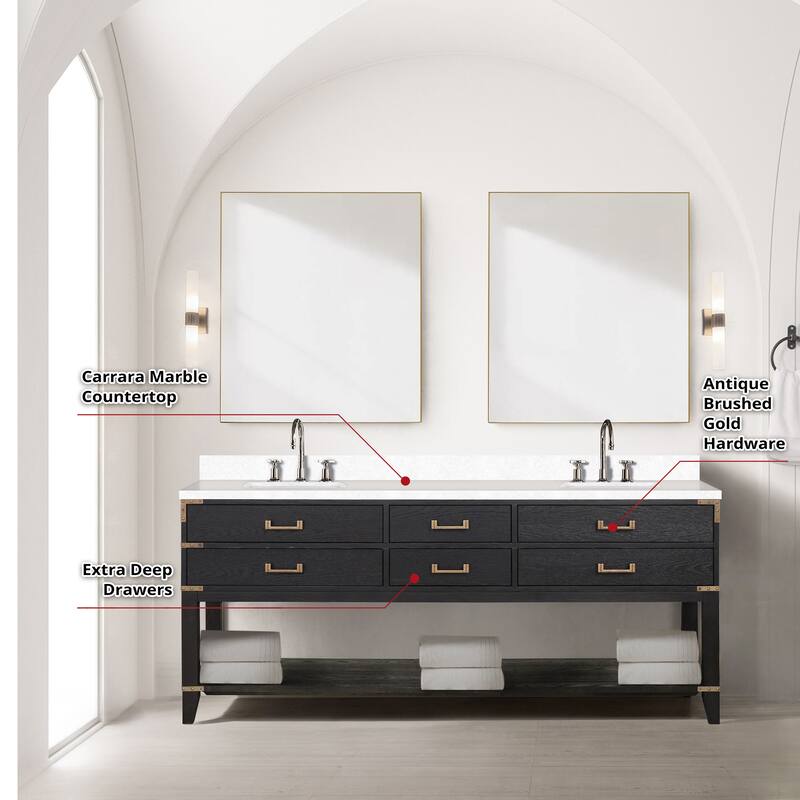 Norwalk 60 in W x 22 in D Black Oak Double Bath Vanity, Cultured Marble Top, Faucet Set, and 28 in Mirrors