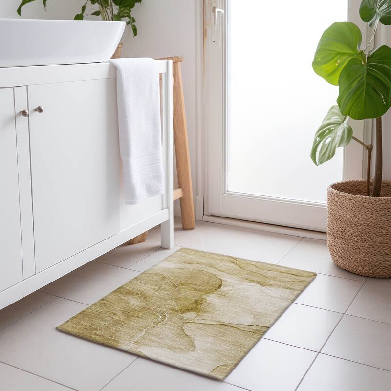 Machine Washable Indoor/ Outdoor Abstract Chantille Rug - Beige - 1'8" x 2'6"