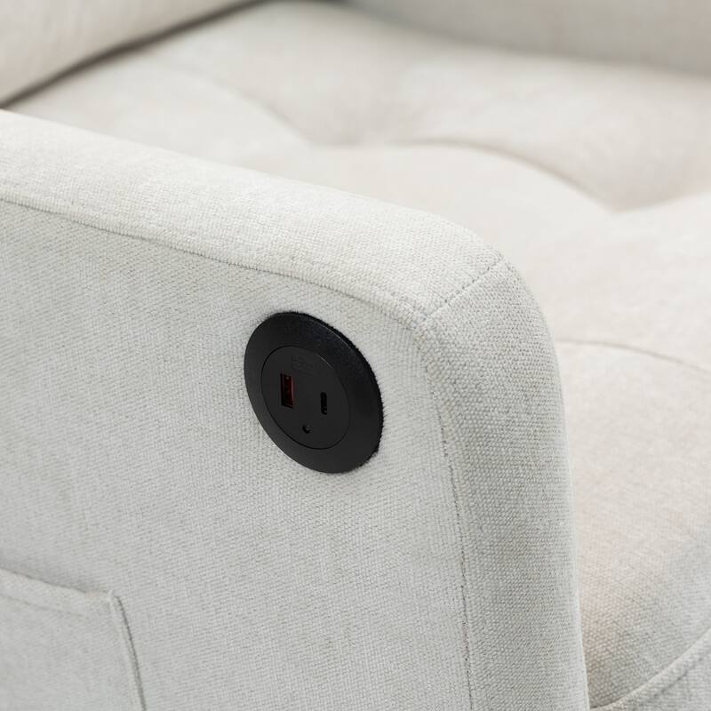 Chenille Accent Chair with USB Port, Ergonomic Upholstered Armchair, Lounge Reading Chair with Side Pocket & Wooden Legs