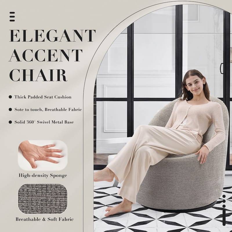 Modern Barrel Swivel Accent Chair - 360° Rotation & Hidden Storage Ottoman, Compact for Small Spaces