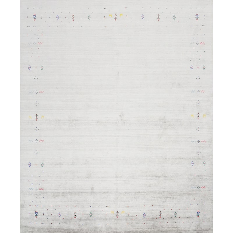 Hand Knotted Oriental Viscose Silk Carpet Tribal Animal Pictorial Greys & Charcoal Gabbeh Area Rug - 8' 9'' X 8' 10''