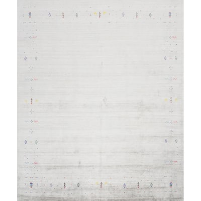 Hand Knotted Oriental Viscose Silk Carpet Tribal Animal Pictorial Greys & Charcoal Gabbeh Area Rug - 8' 9'' X 8' 10''