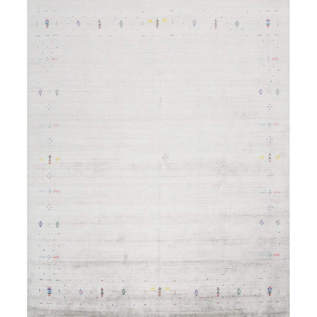 Hand Knotted Oriental Viscose Silk Carpet Tribal Animal Pictorial Greys & Charcoal Gabbeh Area Rug - 8' 9'' X 8' 10''