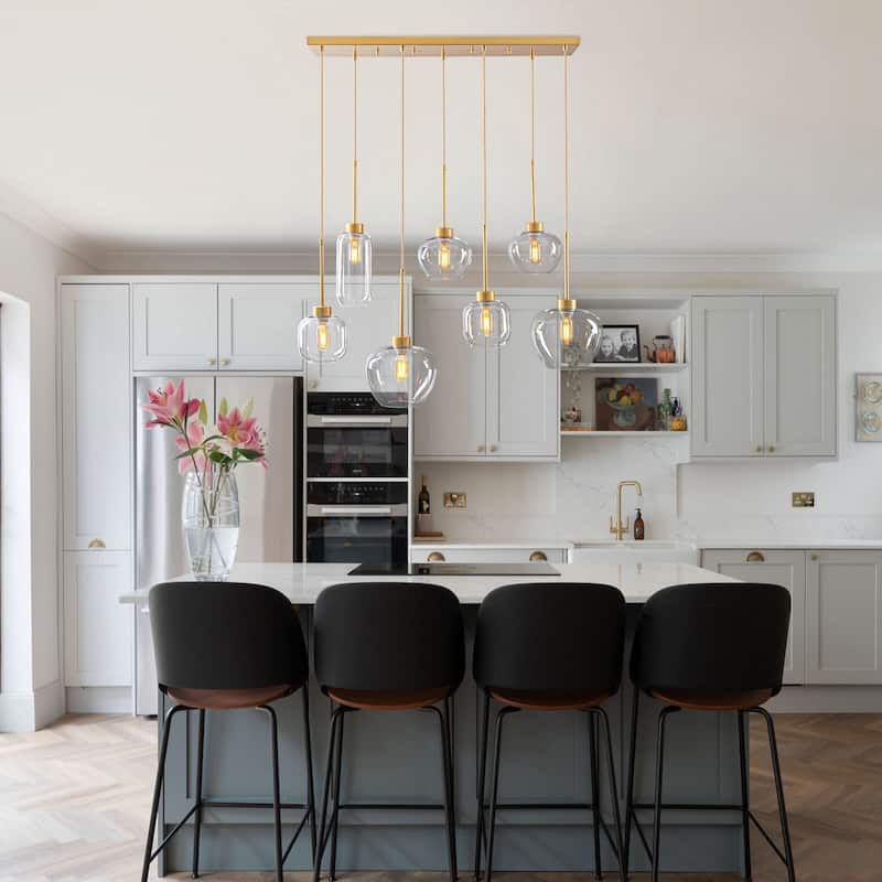 7-Light Cluster Glass Liner Kitchen Island Pendant Light for Dining/ Living Room