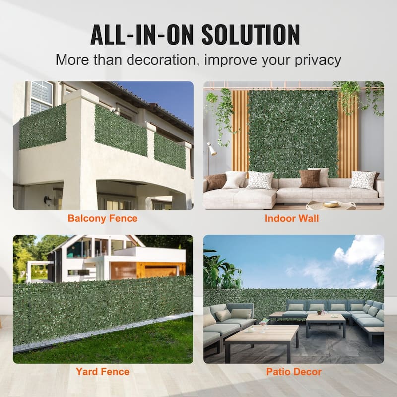 Green Silk Ivy Privacy Fence Wall Screen, 39x98 inches UV-Resistant Decorative Panel - 98” L x 39” H