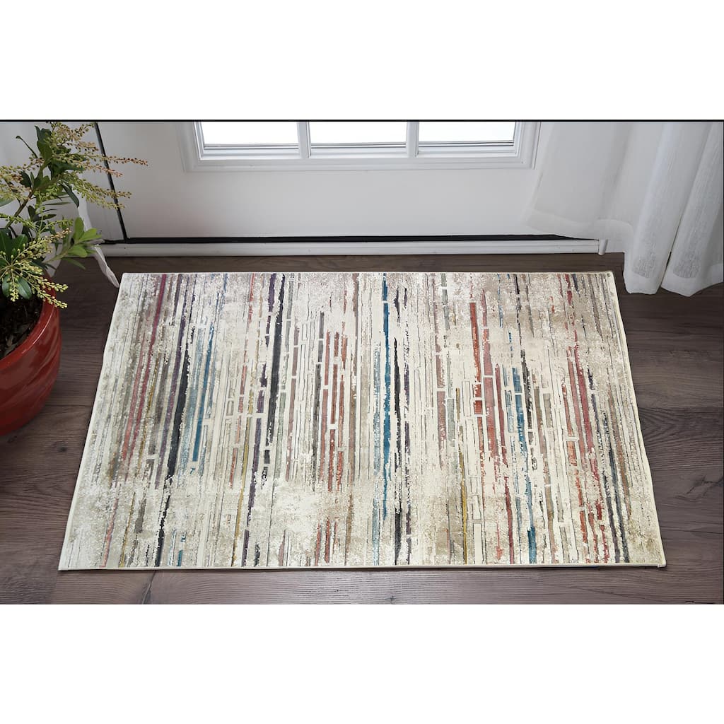 Cele Distressed Geometric Modern Stain Resistant Woven with Fringe Area Rug By HomeRoots