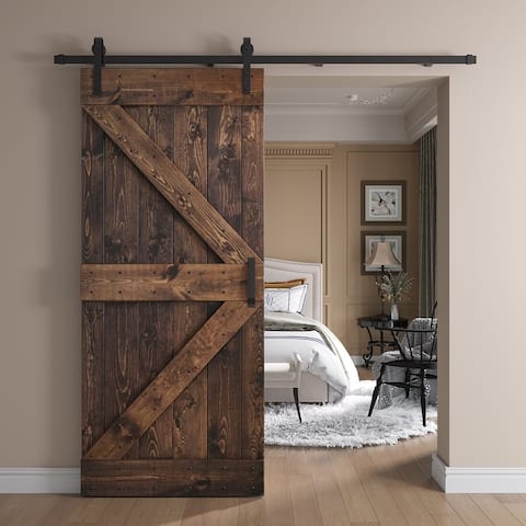 36in x 84in K Series Pine Wood Sliding Barn Door With Hardware Kit