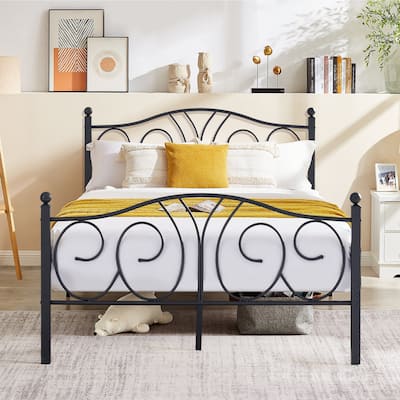 Javlergo Metal Bed Frame with Headboard and Footboard, Heavy Duty Steel Slats Support, No Box Spring Needed