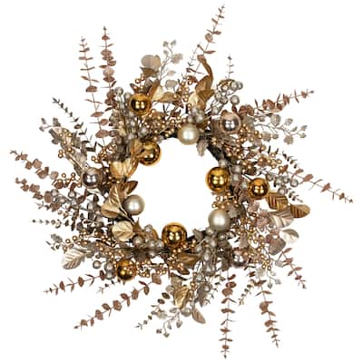 Ornaments Holly and Berries Artificial Christmas Wreath - 30" - Gold and Copper Tone