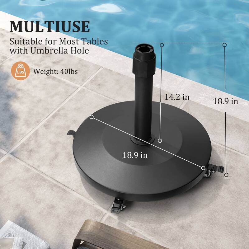 40/55lbs VredHom Round Market Umbrella Base Concrete Cement Metal With Wheels