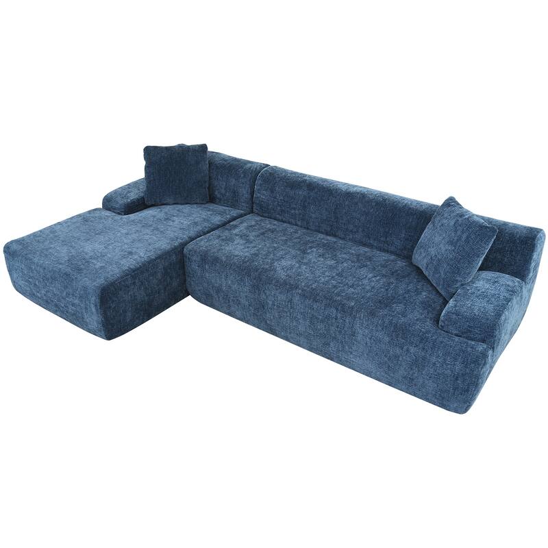 L-Shape Modular Sectional Sofa with Chaise Lounge, Oversized Chenille Upholstered Sofa, 3 Seater Sofa with 2 Throw Pillows