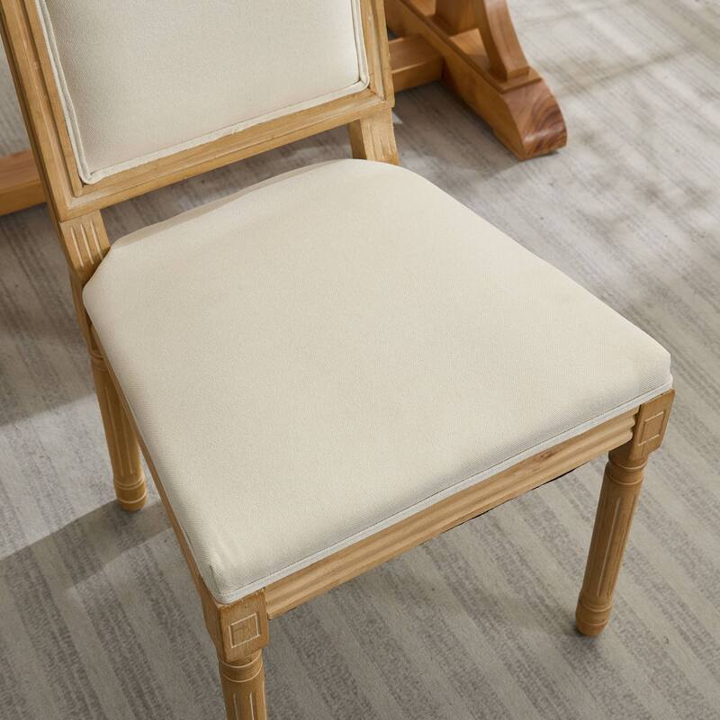 French Square Backrest Decor Chairs Set of 2 w/ Exquisitely Carved Solid Wood Frame - Beige