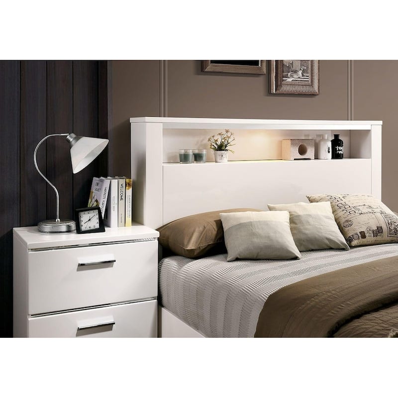 Elegant White High-Gloss Nightstand w/ Chrome & USB for Bedroom - White