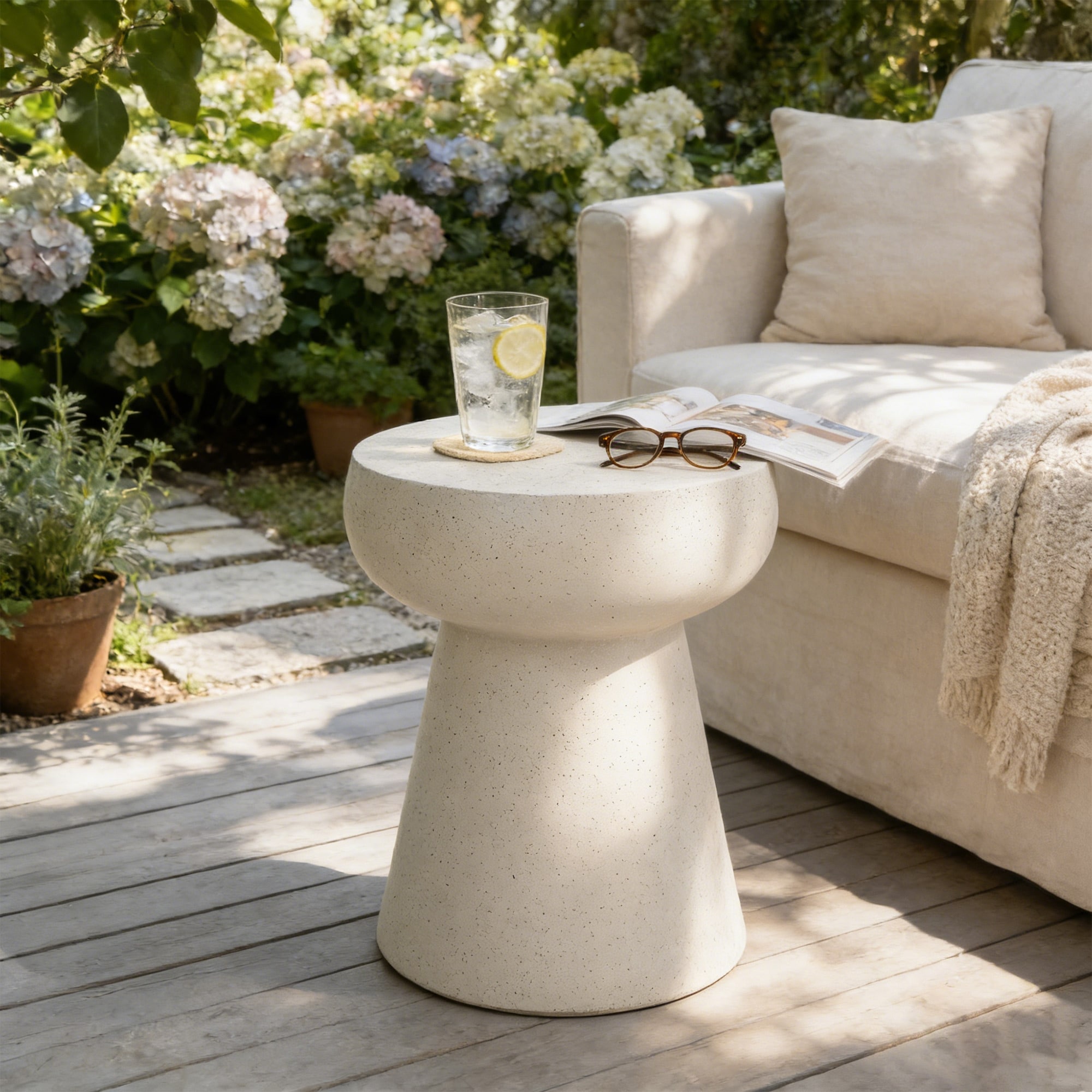 GDFStudio Drift Mushroom-Shaped Outdoor MGO Side Table with