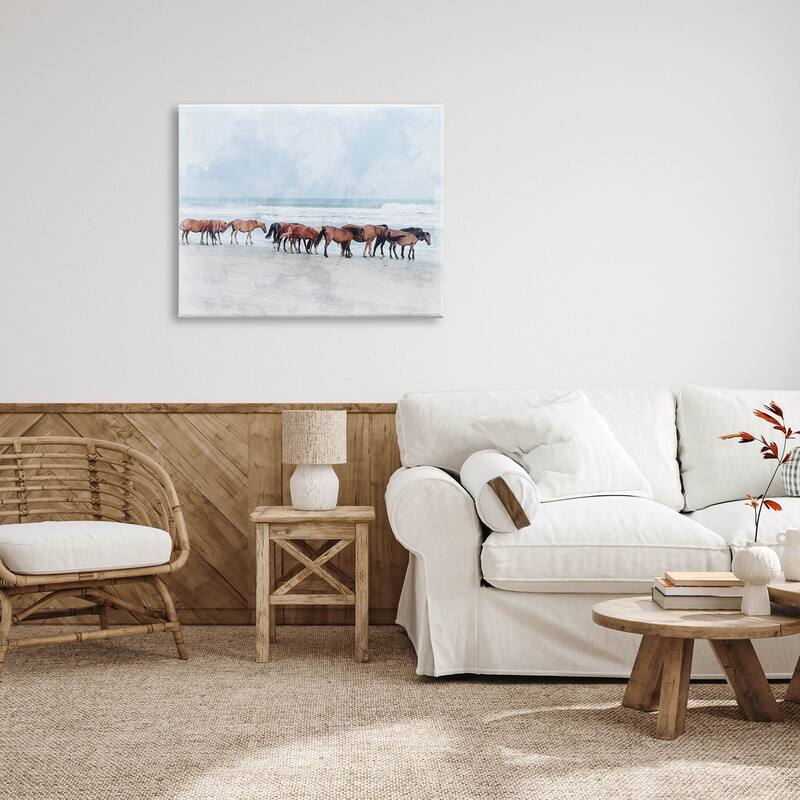 Stupell Horse Herd Grazing Beach Shore Canvas Wall Art by Lil' Rue