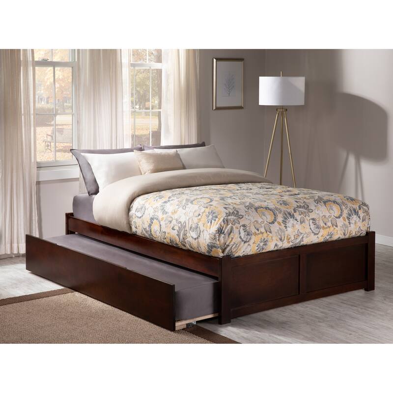 Concord Bed with Footboard and Twin Extra Long Trundle - Walnut - Queen