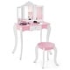 preview thumbnail 3 of 8, Pink-White Kid's Wooden Vanity Table and Stool Set with 3-Panel Acrylic Mirror - 27"L × 16.5"W × 39.5"H