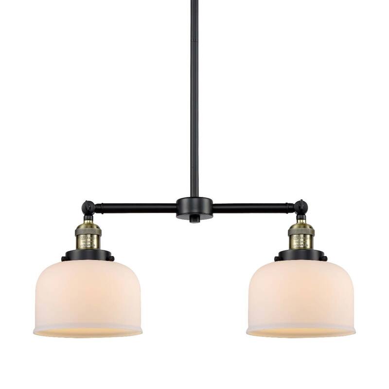 Innovations Lighting Large Bell 2 Light 24" Wide Linear Chandelier - Black / Antique Brass / Matte White Cased