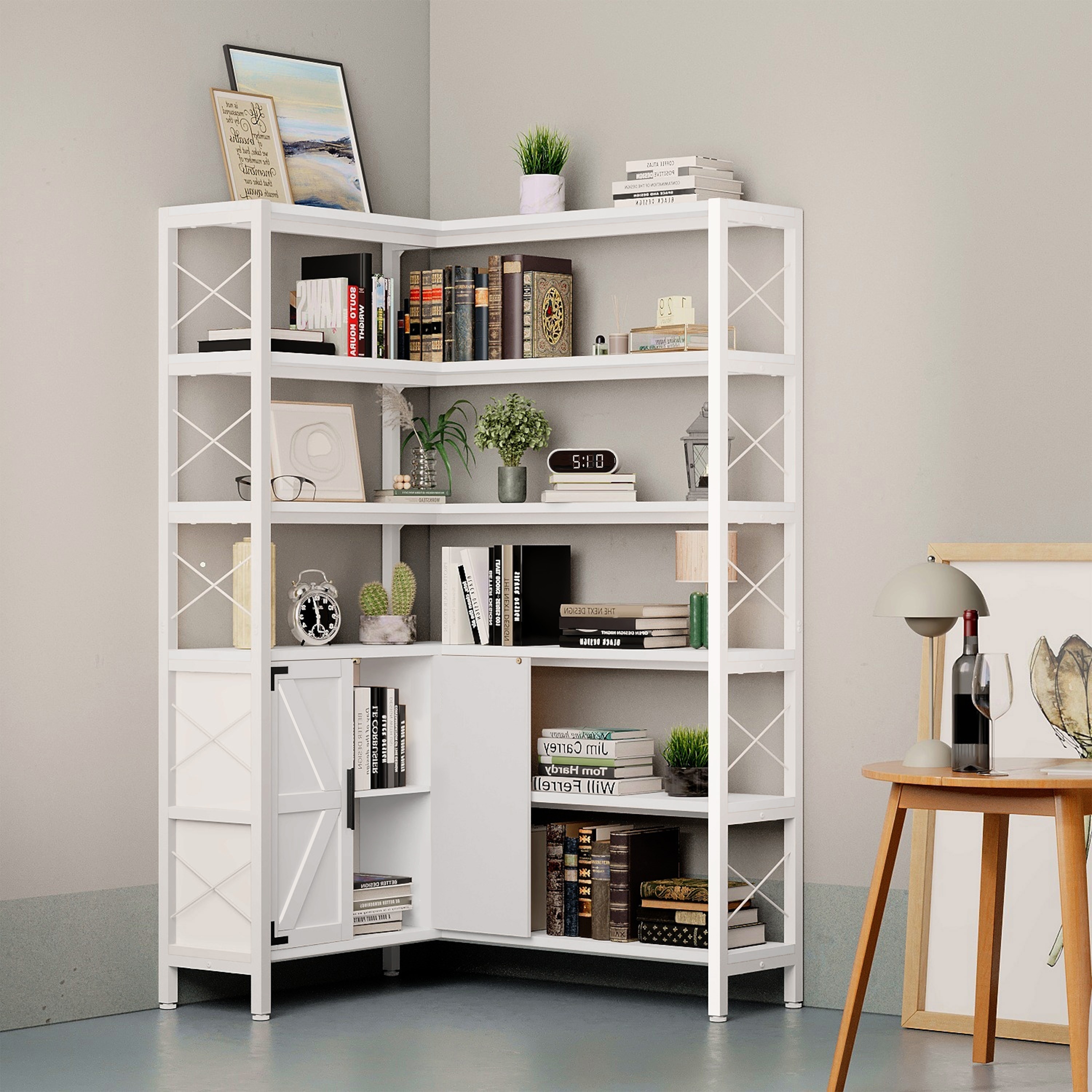 6-Shelf Corner Bookshelf, Vintage Industrial Corner