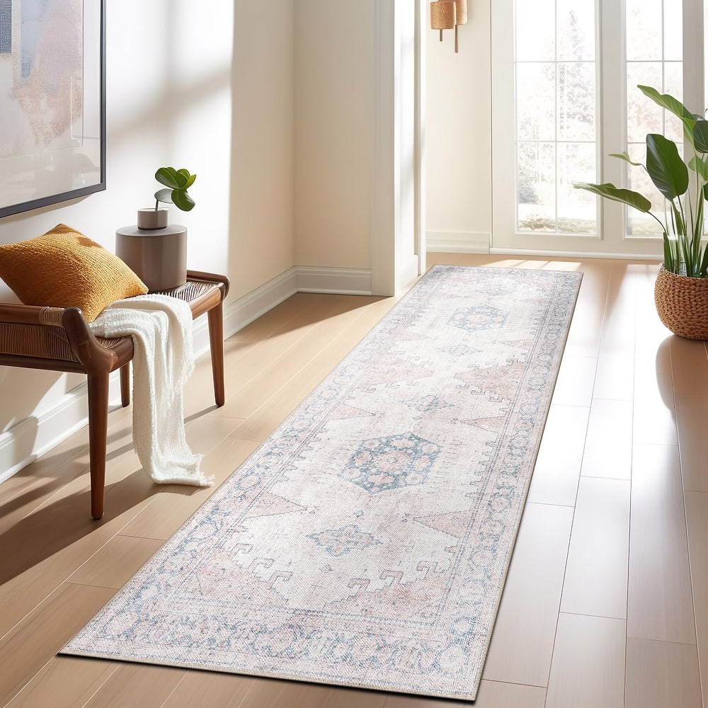 World Rug Gallery Vintage Bohemian Machine Washable Non Slip Area Rug
