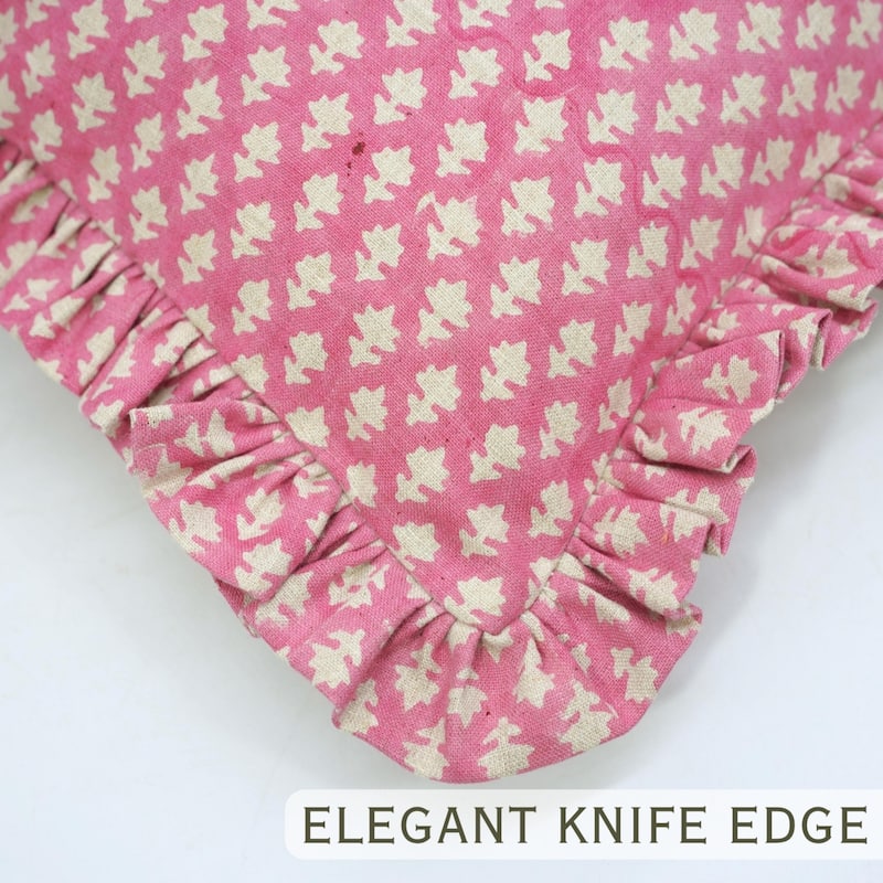 Fabdivine Handmade Block Print Floral Frill Both Side Soft Boho Pure Linen Pillow Cover