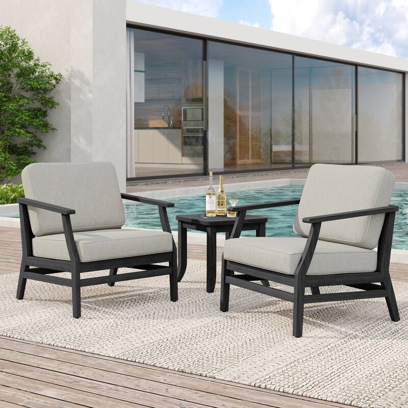 2 Set Patio Teak Wood Outdoor Chair and Side Table Set with Cushions