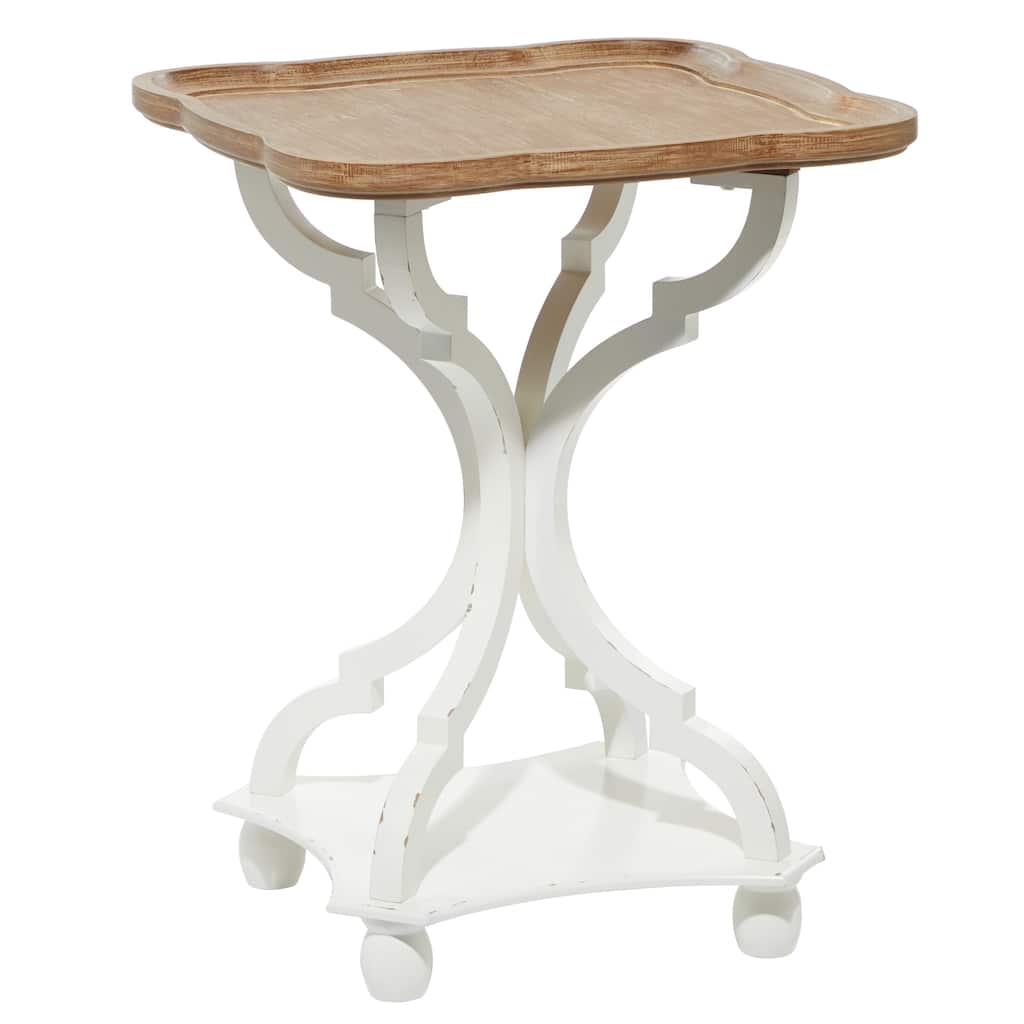 Wooden Accent Table with Brown Wood Top - White - Roche River Decor - 20"W x 20"L x 25"H