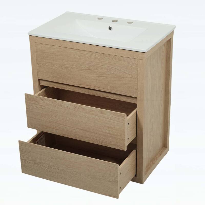 30 Inch Freestanding Bathroom Vanity with Ceramic Sink,2 Full-Extension Drawers