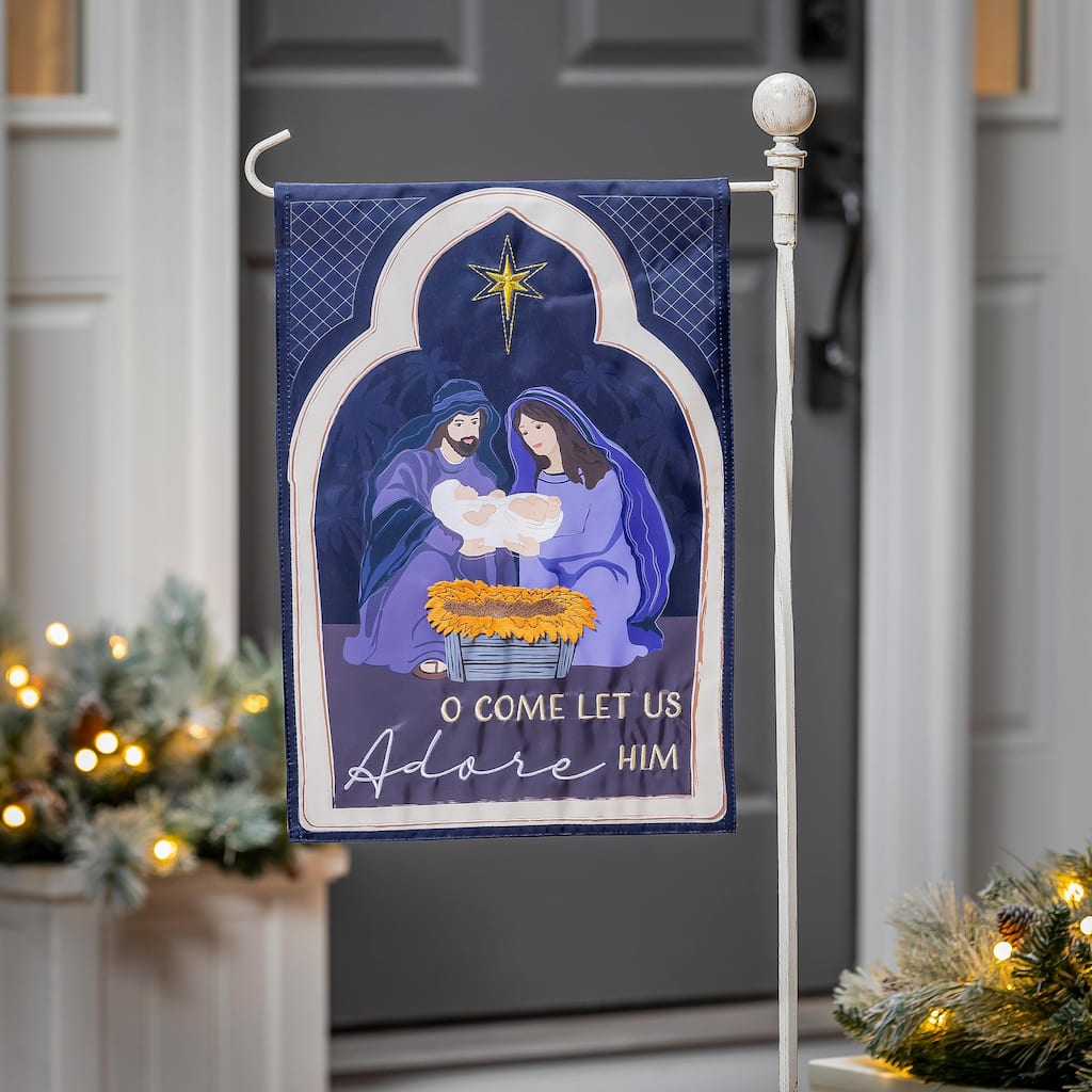 12.5 in. x 18 in. Come Let Us Adore Him Applique Garden Flag - Multicolor - 12.5 in x 18 in