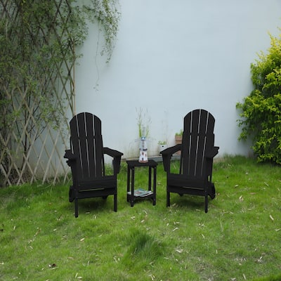 Adirondack Chair with Side Table,Black(includes 2 Chairs and 1 Table)
