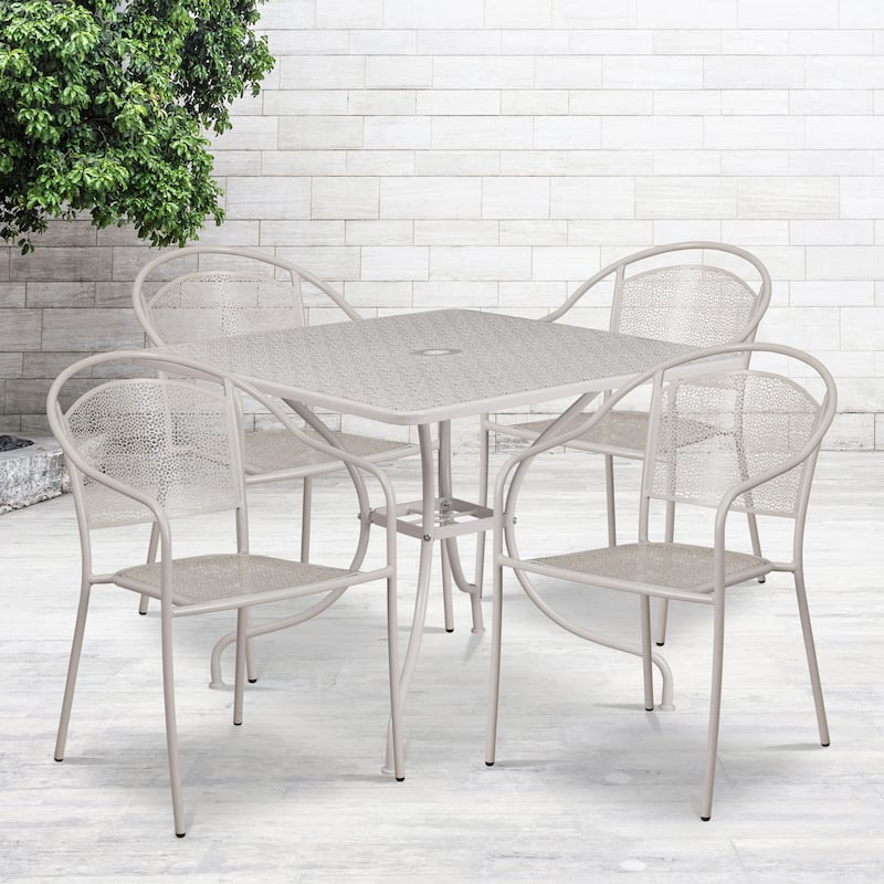 35.5-inch Square 5-piece Indoor/ Outdoor Steel Dining Set - Light Gray