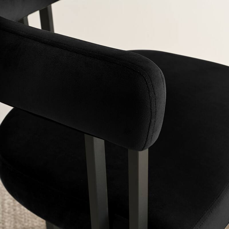 Modern Velvet Upholstered Dining Armchairs with Black Metal Legs (Set of 2/4/6)