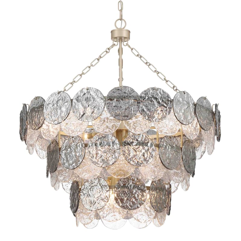 Yep by Golden Lighting Cascada 13-light Pendant in Aegean Silver and Smoke Plated Glass - Gold