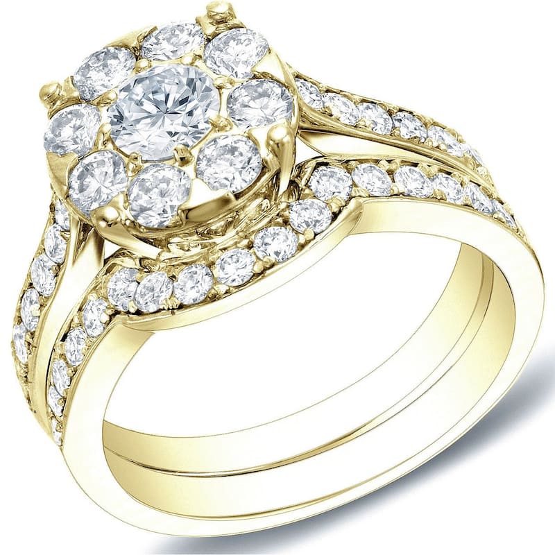 Auriya 14k Gold 1 3/5ctw Halo Diamond Engagement Ring Set