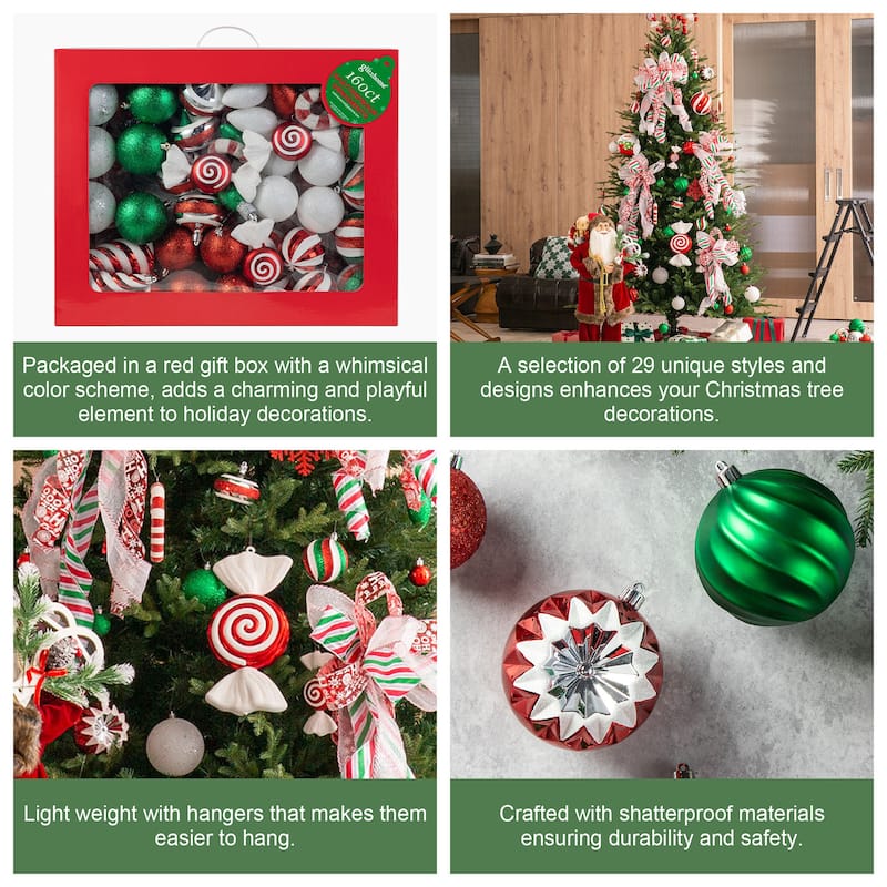Glitzhome 160ct Christmas Deluxe 29-Finish Boxed Ball Shatterproof Ornaments