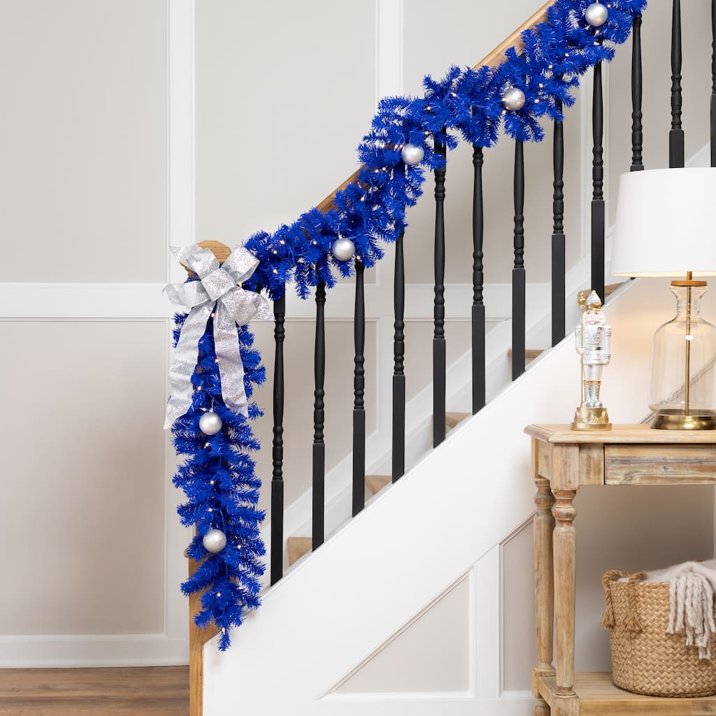 Pre-Lit Artificial Pine Christmas Garland - 9' - Royal Blue - Clear Lights