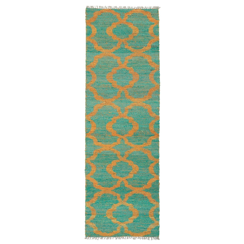 Kenwood Handmade Natural Fiber Turquoise Trellis 2'x3' Rug - 2' x 3' Rectangle - 2' x 3' Rectangle