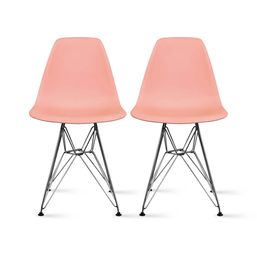 Set of 2 Modern Colorful DSW-Style Armless Dining Chairs - UV‑Resistant Molded Plastic Shells on Chrome Eiffel Legs for Kitchen