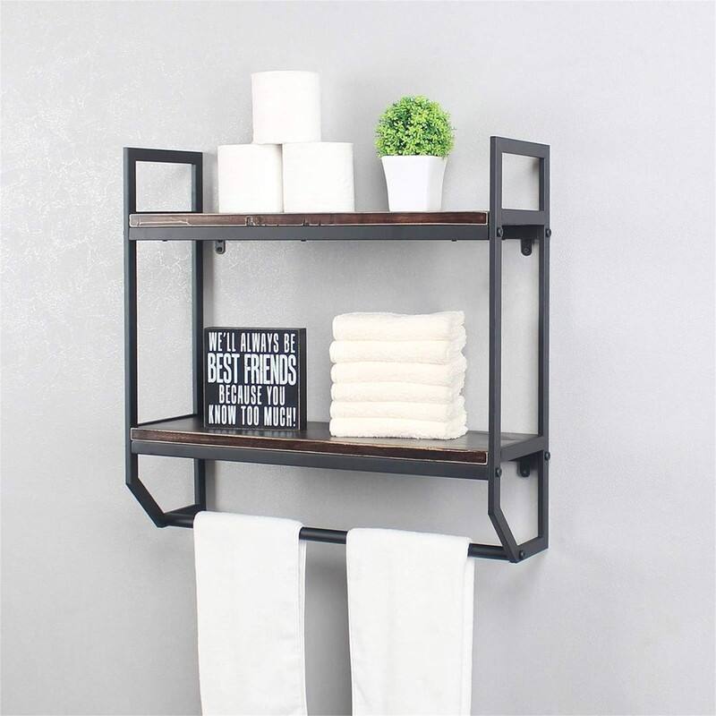 2-Tier Metal Industrial 23.6" Bathroom Shelves Wall Mounted - 7.87"D x 23.6"W x 22.8"H