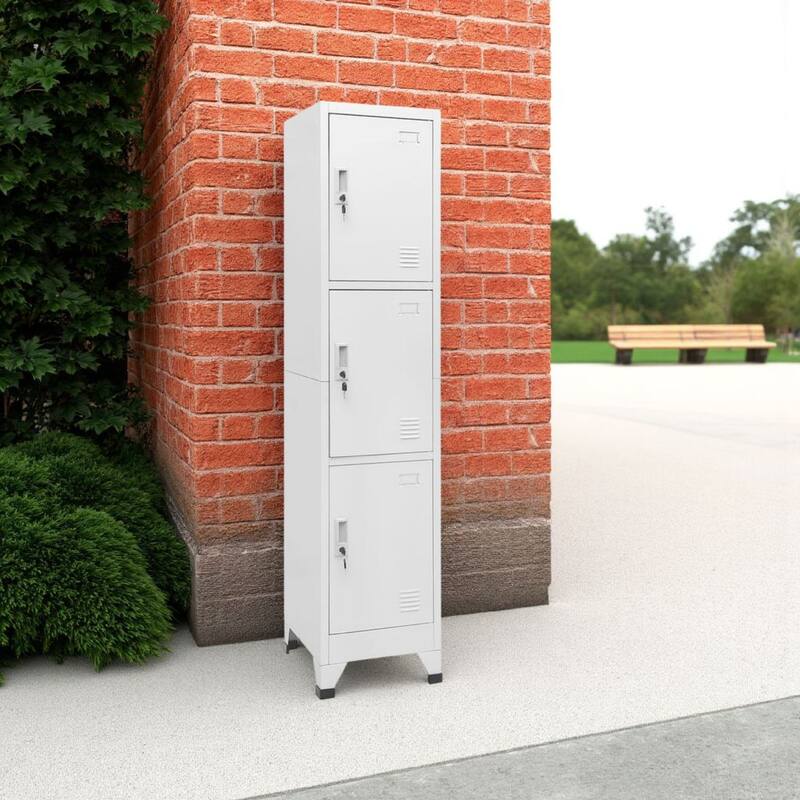 Nova Tall Locker Cabinet, 71 Inch, 3 Compartments, White, Steel Metal