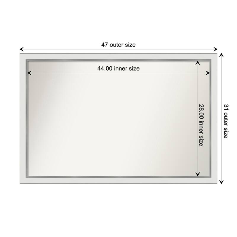 Eva White Silver Narrow Framed Non-Beveled Custom Wall Mirror, Bathroom Vanity Mirror - Outer Size: 47.25 x 31.25