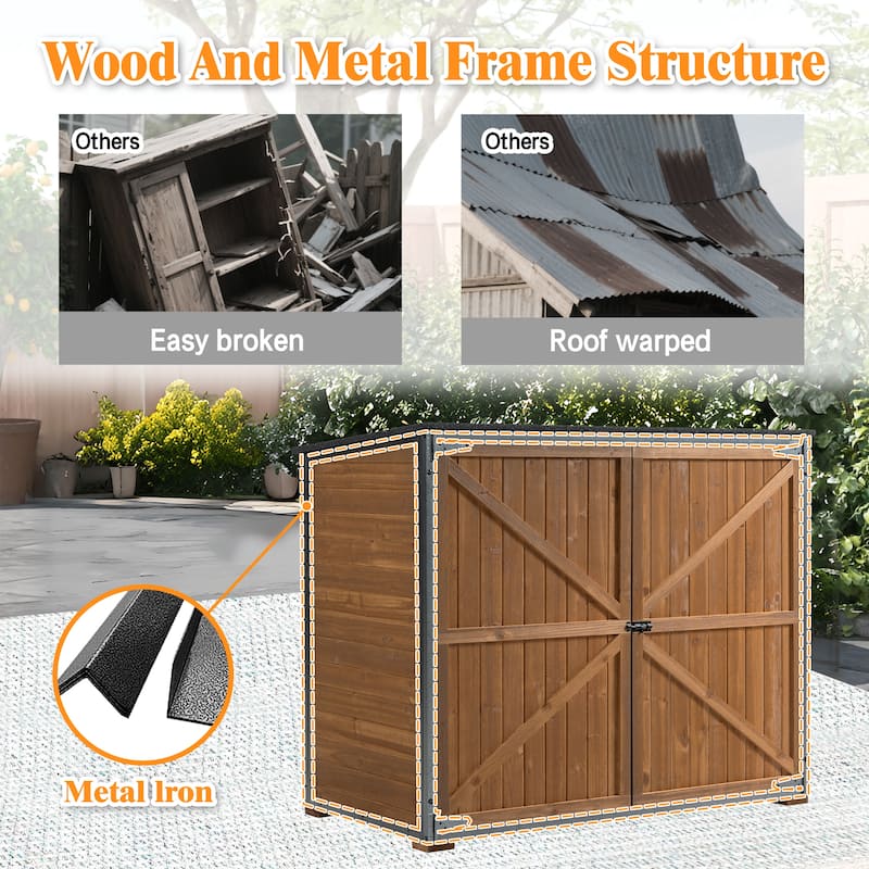 Outdoor Storage Cabinet 50.4"L X 26.8"W X 41"H, Garden Shed Tool Shed with Metal Frame Structure for Backyard Garden
