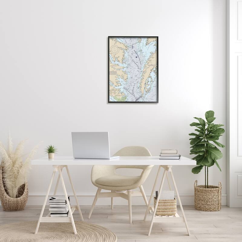 Stupell Chesapeake Bay Water Flow Map Coastal Cartography Framed Wall Art